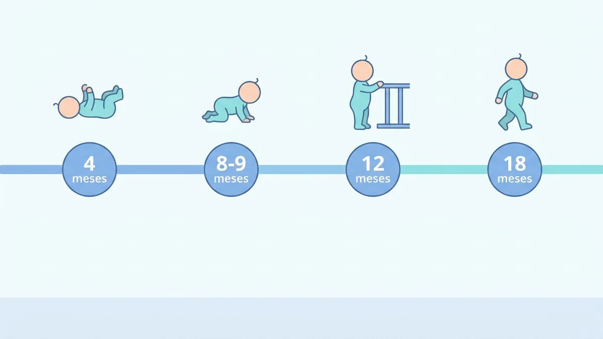 Linha do tempo das idades mais comuns de regressão do sono do bebê: 4, 8-9, 12 e 18 meses.