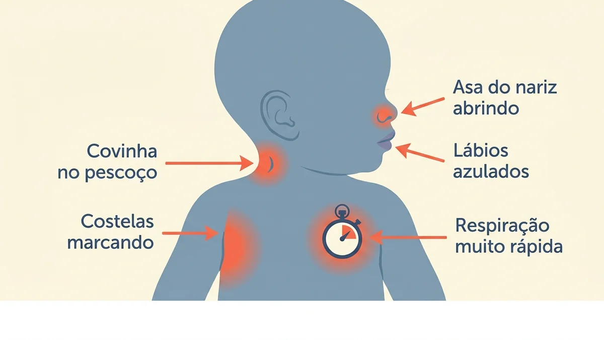 Diagrama dos sinais de alerta da bronquiolite que indicam levar o bebê ao pronto-socorro